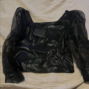 Marc New York Black Sheer Sleeve Top